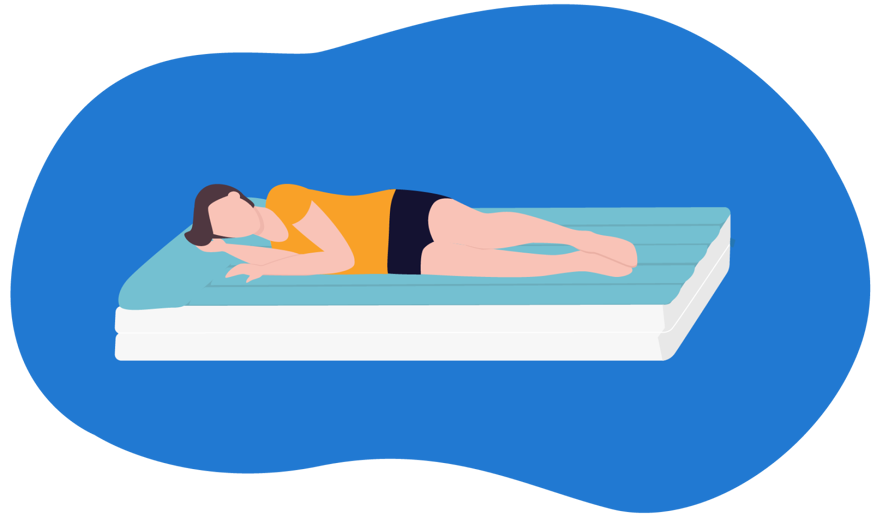 Ilustração de uma pessoa a dormir num colchão insuflável.